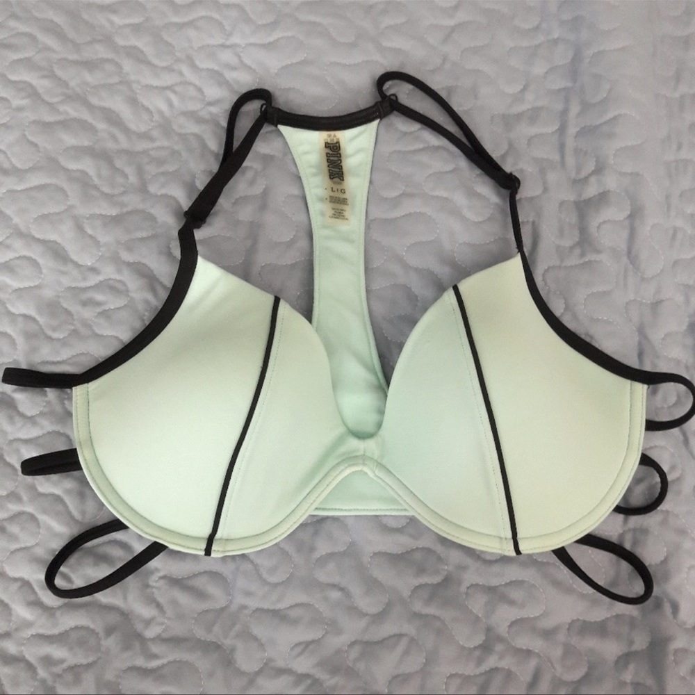 PINK VICTORIAS SECRET BLUE HALTER BIKINI TOP